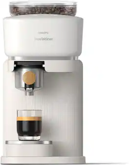 Philips - Baristina Espresso Machine - natural white with ash wood portafilter, automatic grinder, (BAR302/20) - White with Ash Wood Handle