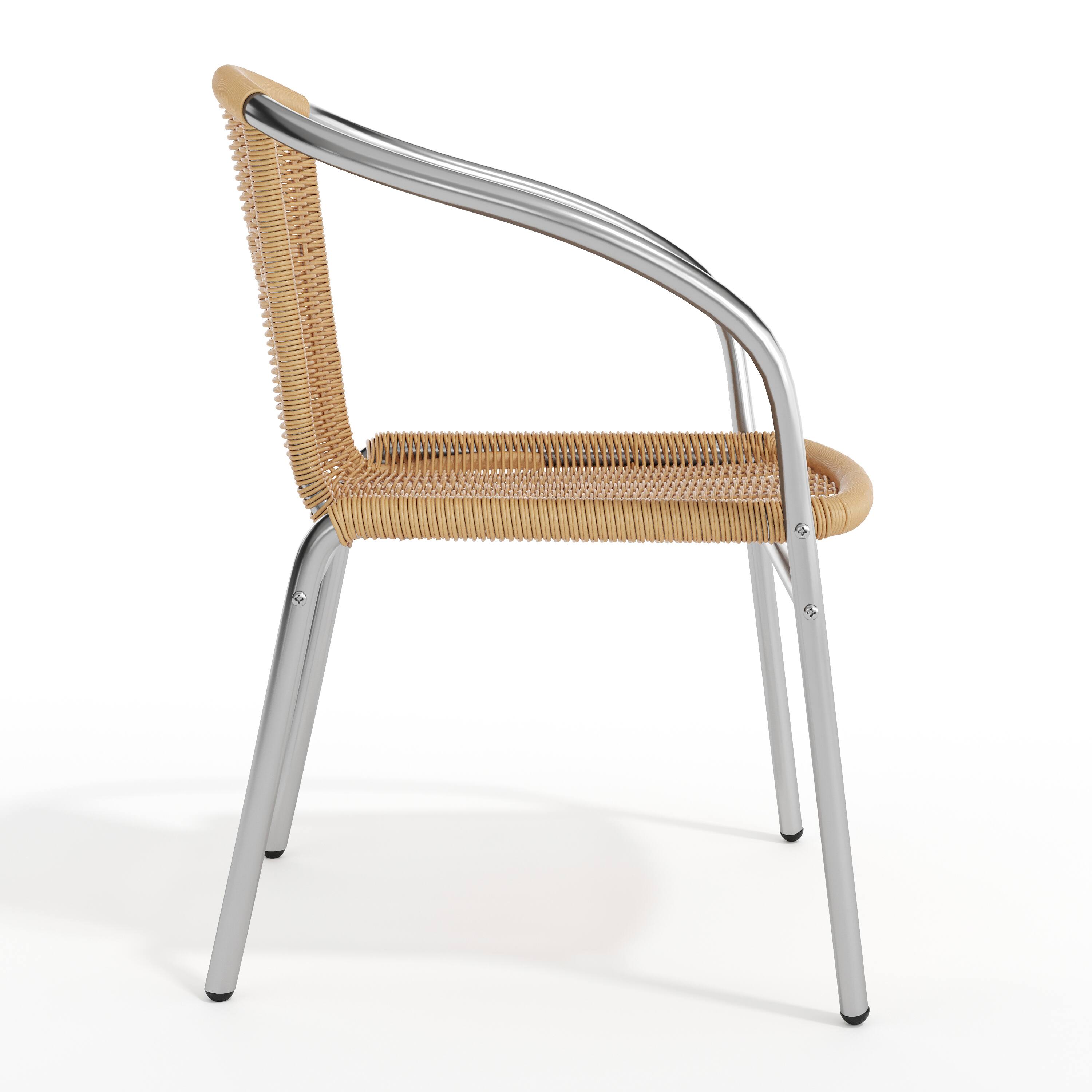 Alt View 8. Emma + Oliver - Commercial Aluminum/Rattan Restaurant Dining Stack Chair - Aluminum and Beige.