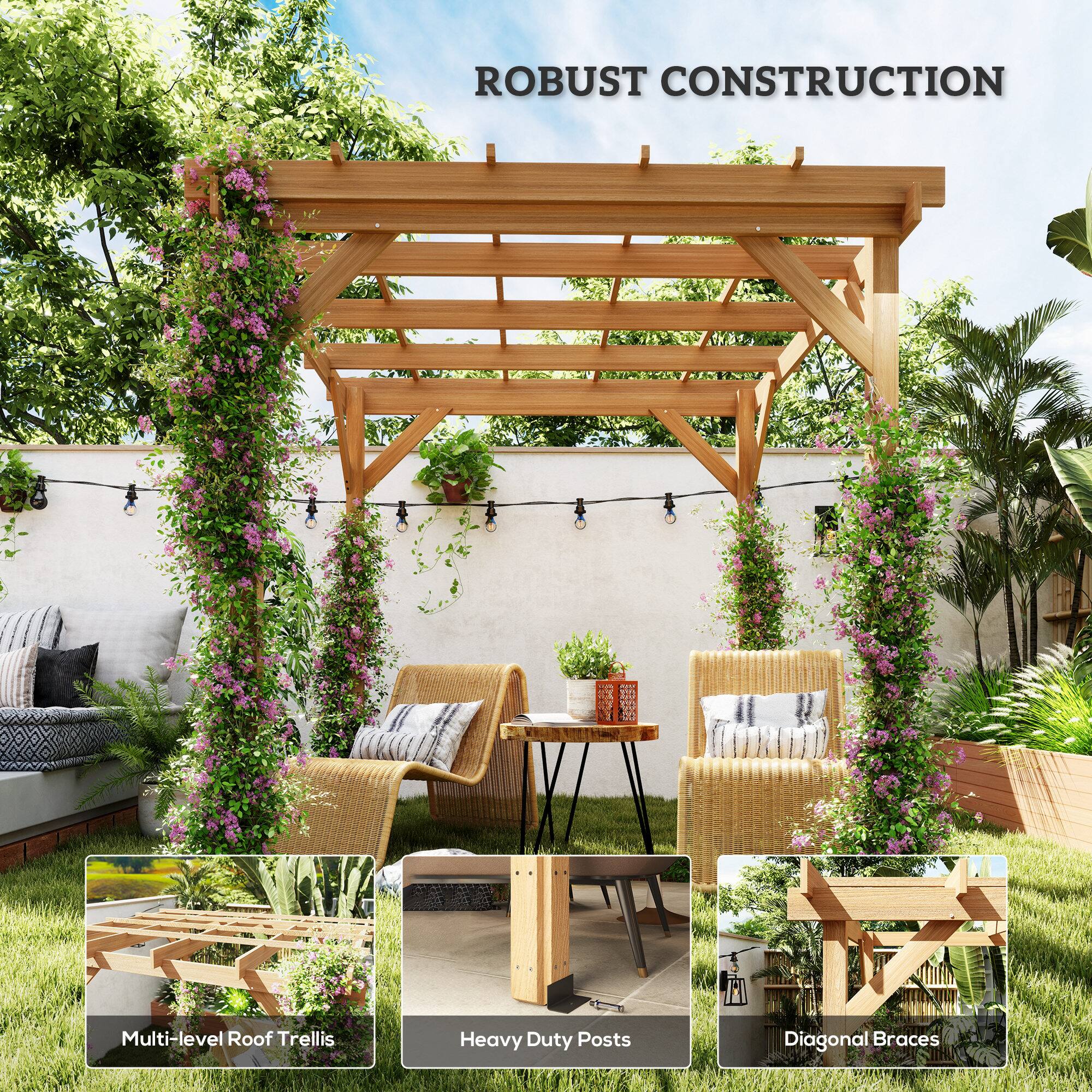 ROBUST CONSTRUCTION

Multi-level Roof Trellis  
Heavy Duty Posts  
Diagonal Braces