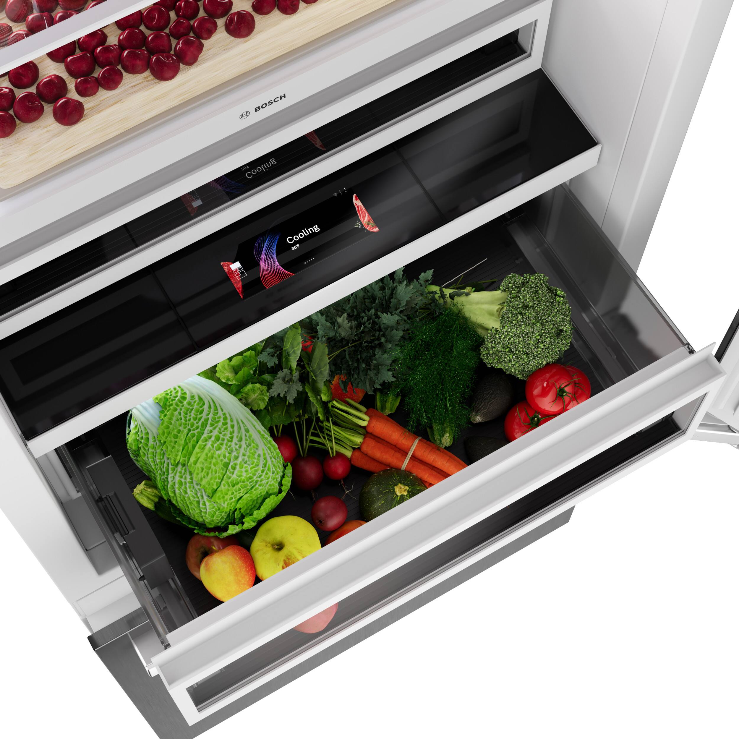 Bosch Cooling - Cooling drawer with a variety of fruits and vegetables.