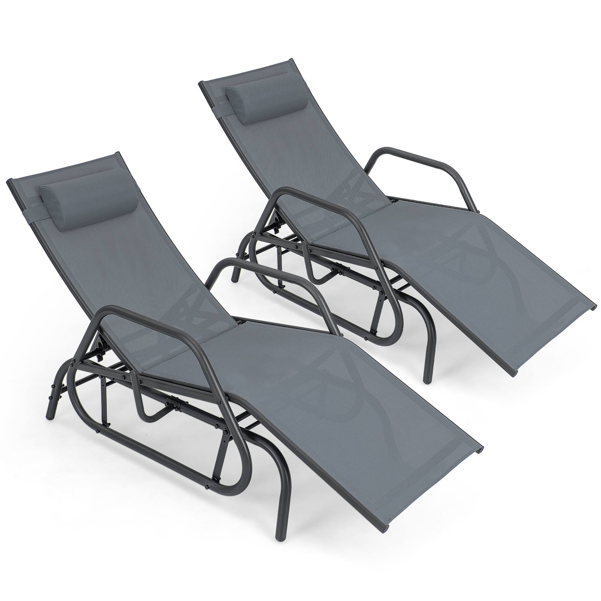 Costway - 2PCS Patio Chaise Lounge Glider Recliner Chair Adjustable Sturdy Frame Outdoor Grey - Gray price history on PriceWatchPro