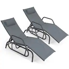 Costway - 2PCS Patio Chaise Lounge Glider Recliner Chair Adjustable Sturdy Frame Outdoor Grey - Gray