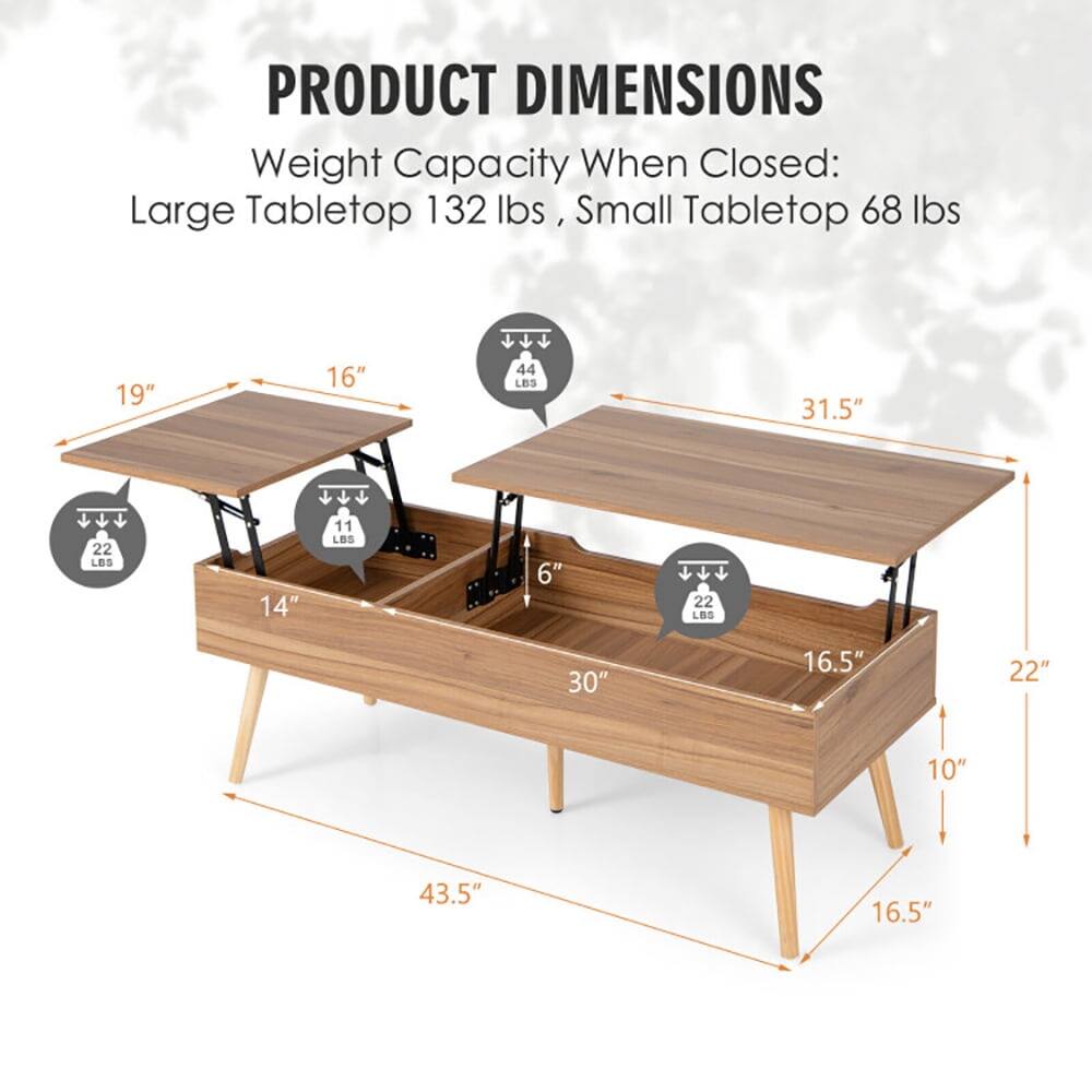 PRODUCT DIMENSIONS  
Weight Capacity When Closed:  
Large Tabletop 132 lbs, Small Tabletop 68 lbs  

- 19" x 16"  
- 31.5" x 22"  
- 30" x 16.5"  
- 43.5" x 16.5"  

- 14" x 6"  
- 10" x 16.5"  
- 22" x 16.5"  

- 44 LBS  
- 22 LBS  
- 22 LBS  
- 11 LBS