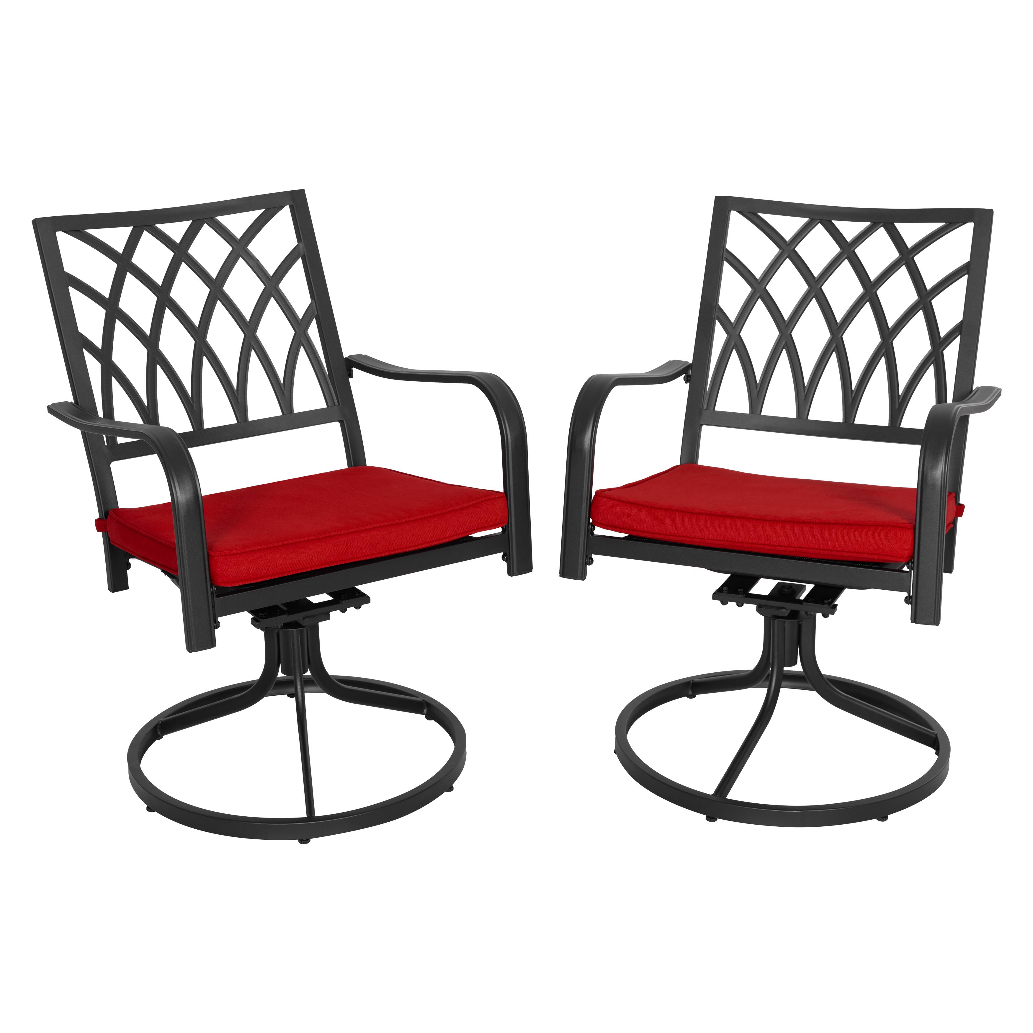 Nuu Garden - Patio 2-Piece Dining Chairs, Outdoor Swivel Chairs with Cushions - Black and Red