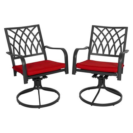 Front. Nuu Garden - Patio 2-Piece Dining Chairs, Outdoor Swivel Chairs with Cushions - Black and Red.
