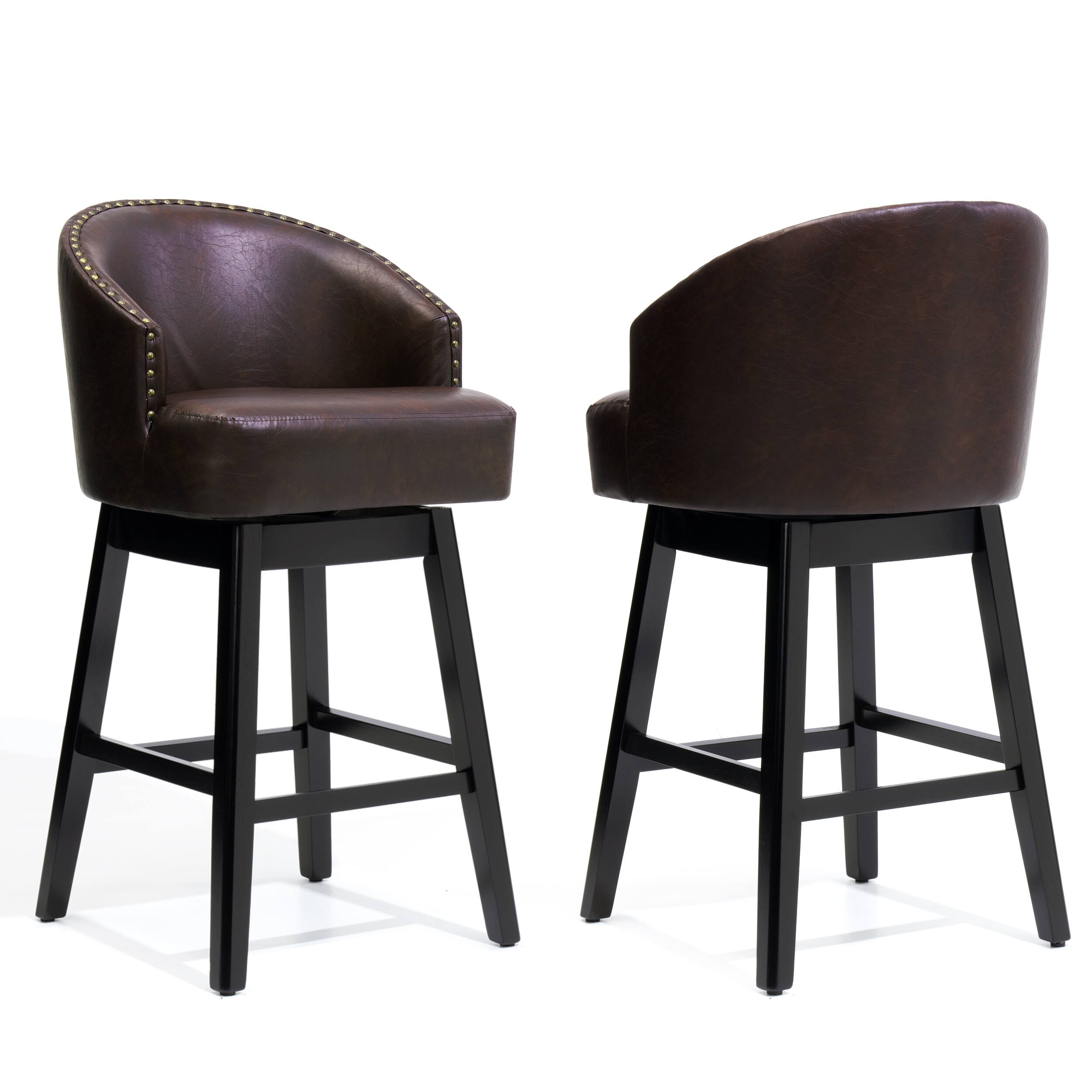 Alt View 4. Crestlive Products - Crestlive Products 2PC 30" Swivel Faux leather Upholstered Bar Stools with Solid Wood Legs Home Decor - dark brown.
