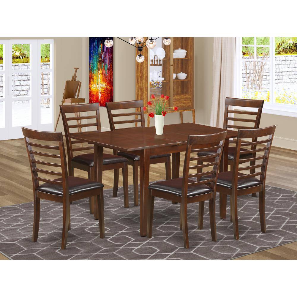 Back. East West Furniture - 7 Pc small Table set - Kitchen Table with Leaf and 6 Kitchen Dining Chairs - Mahogany.