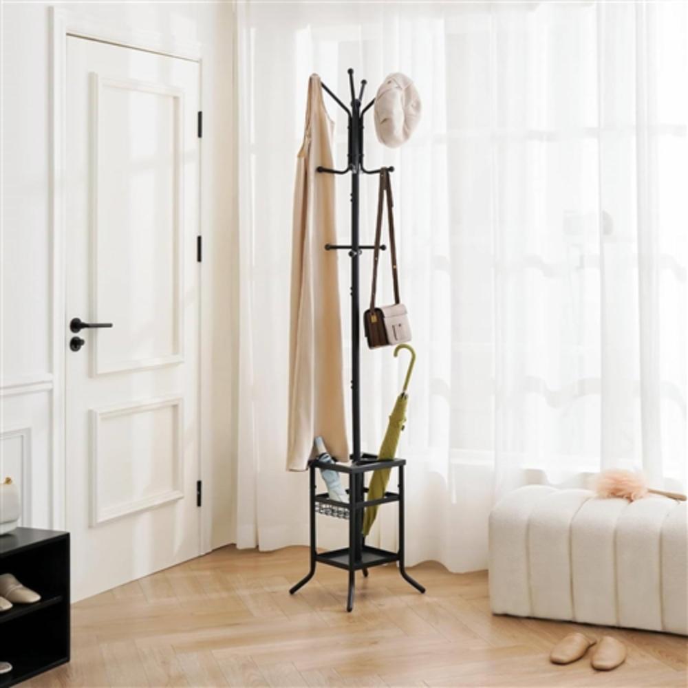 Angle. Hivvago - Black Metal Coat Rack Entryway Hall Tree with Umbrella Holder - Black.