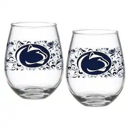 Indigo Falls - Penn State Nittany Lions Two-Pack 15oz. Floral Stemless Glass Set - Multicolor