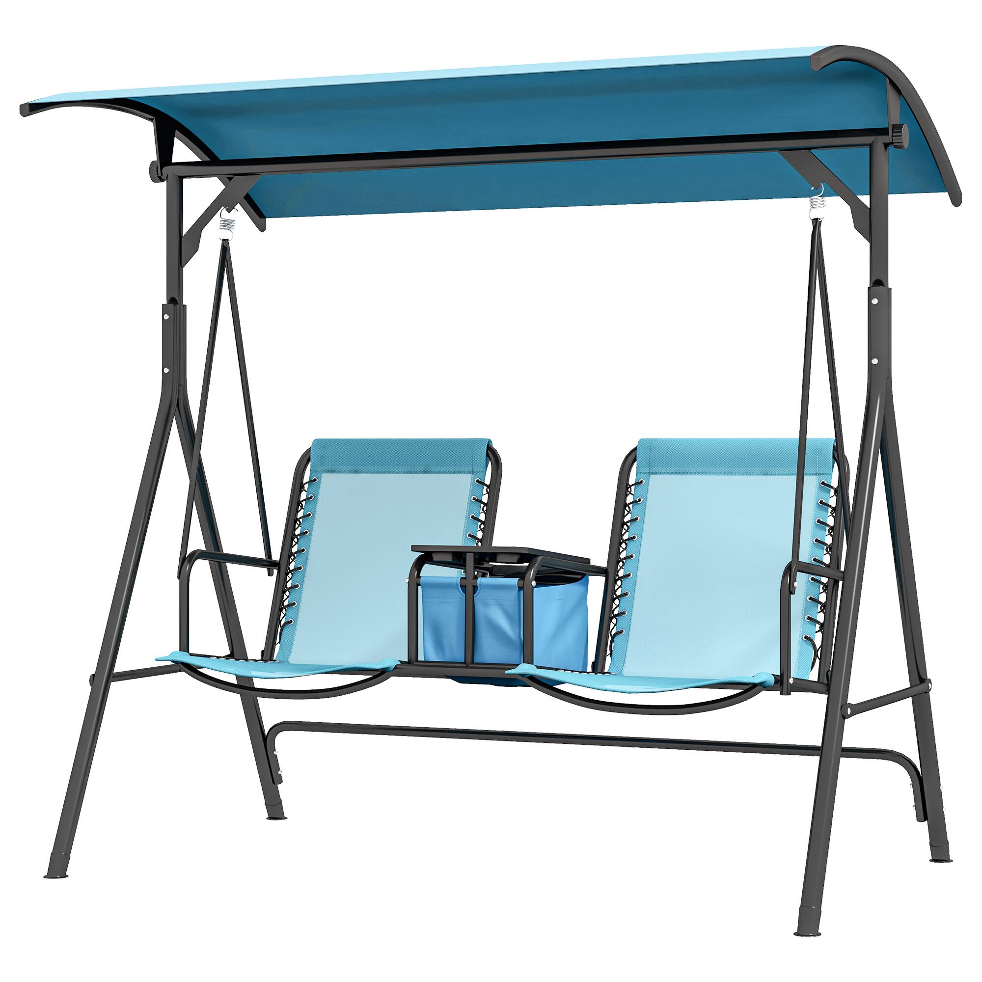 Front. Outsunny - Person Porch Swing with Canopy, Storage Table - Blue.