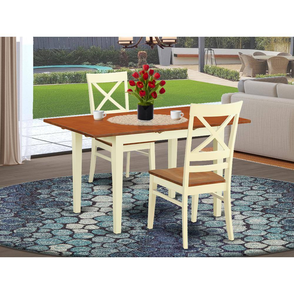 Back. East West Furniture - 3 Pc Table and chair set for 2-Table and 2 Kitchen Dining Chairs - Buttermilk & Cherry.