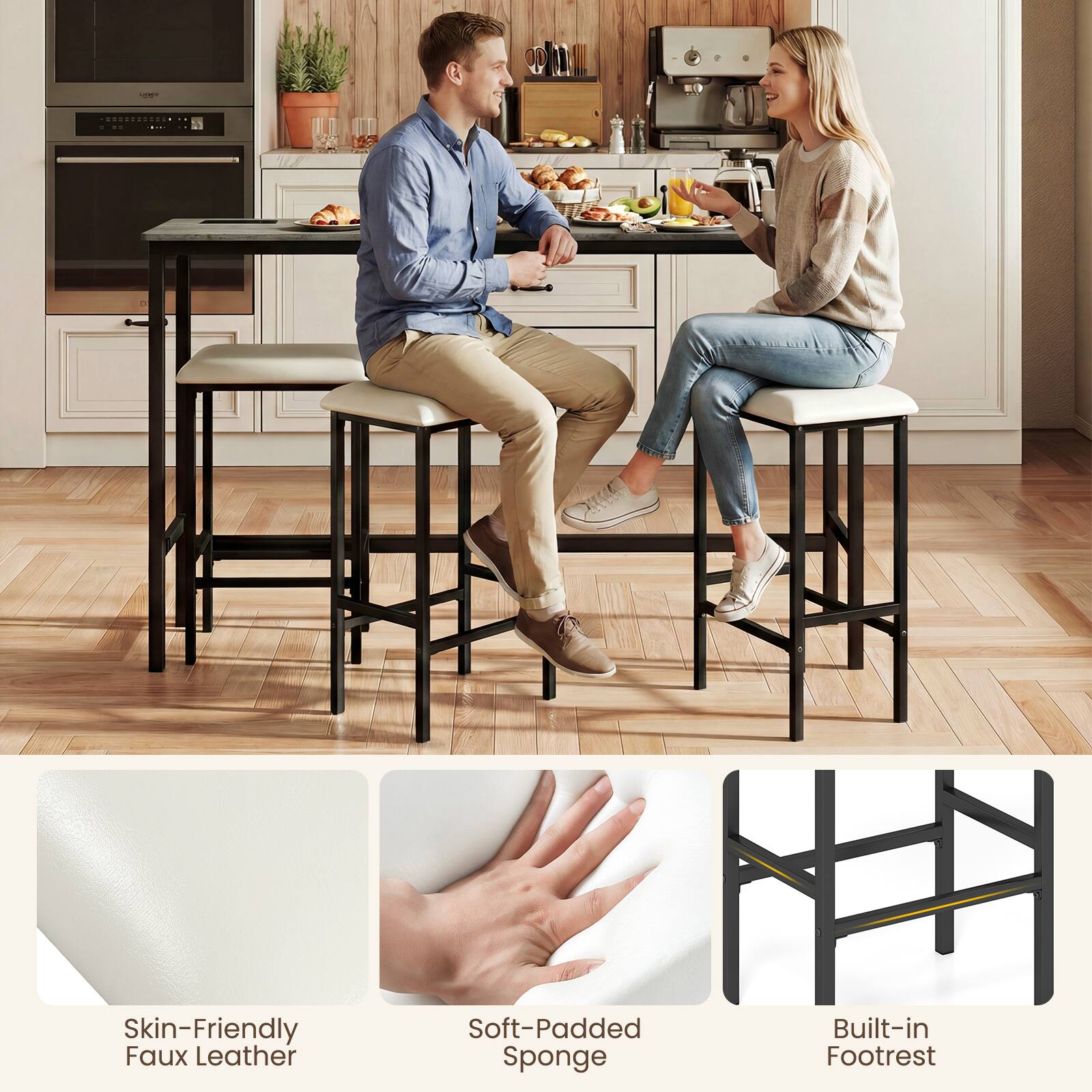 Skin-Friendly Faux Leather  
Soft-Padded Built-in Sponge Footrest