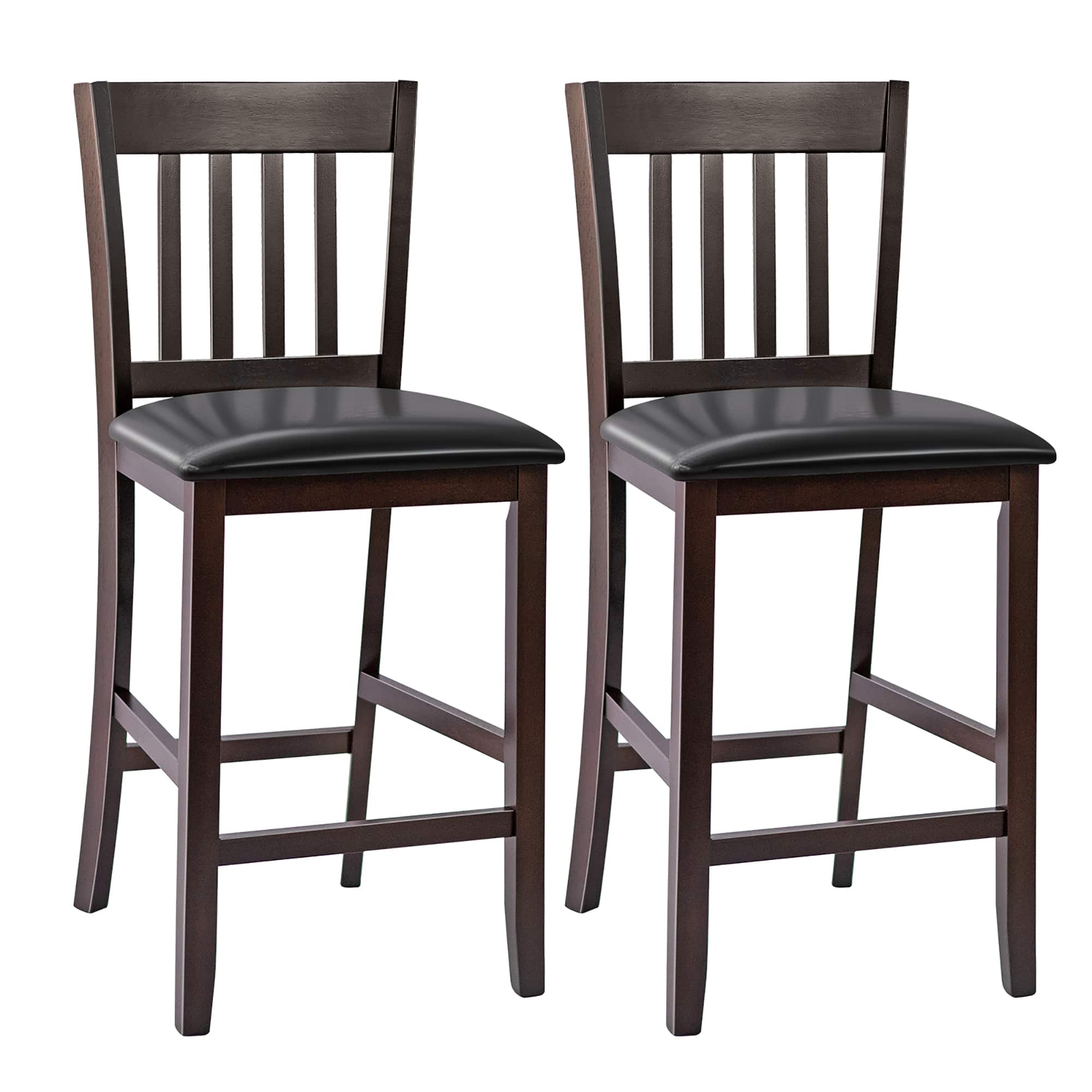 Front. Costway - Costway Set of 2 Bar Stools Counter Height Chairs w/ PU Leather Seat - Dark Espresso,Black.