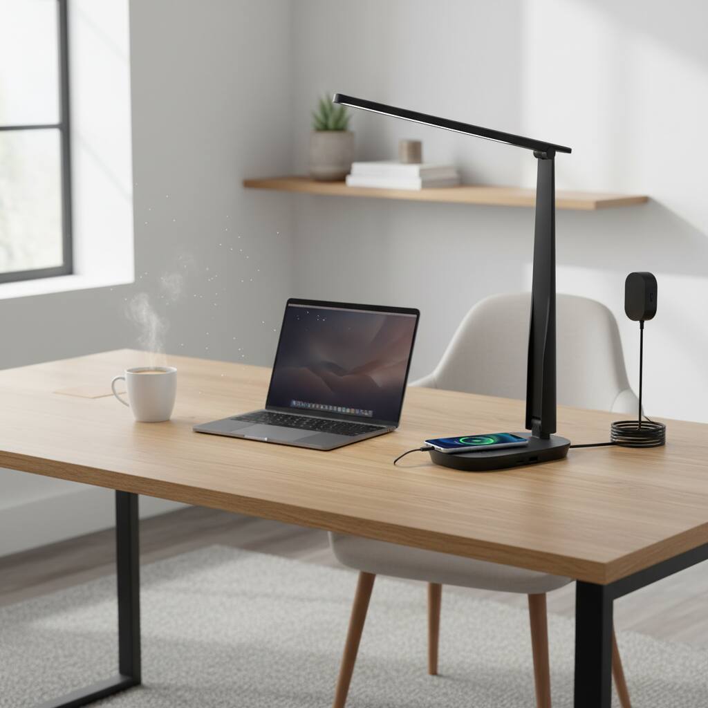 Alt View 1. Dazzed Corner - LED Desk Lamp, Foldable, USB A+C, 4 Color Modes - Black.