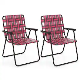 Costway - 2PCS Folding Beach Chair Camping Lawn Webbing Chair Lightweight 1 Position - Red