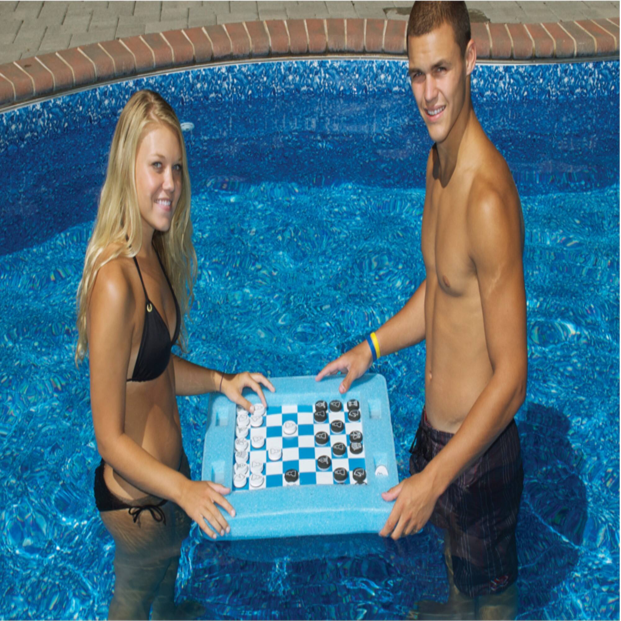Alt View 2. Swim Central - Floating Checkers and Backgammon Magnetic Swimming Pool Board Game Combo - 20" - Blue.