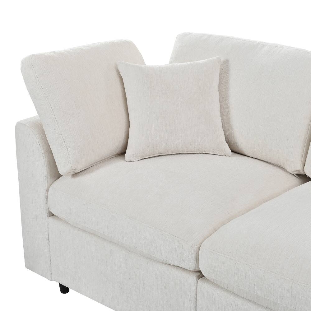 Alt View 8. Loheer - Loheer 101.57" Modern 3-Seater Sofa Chenille Couch with Solid Wood Frame Deep Seating Living Room Sofa with Throw Pillow - Beige.