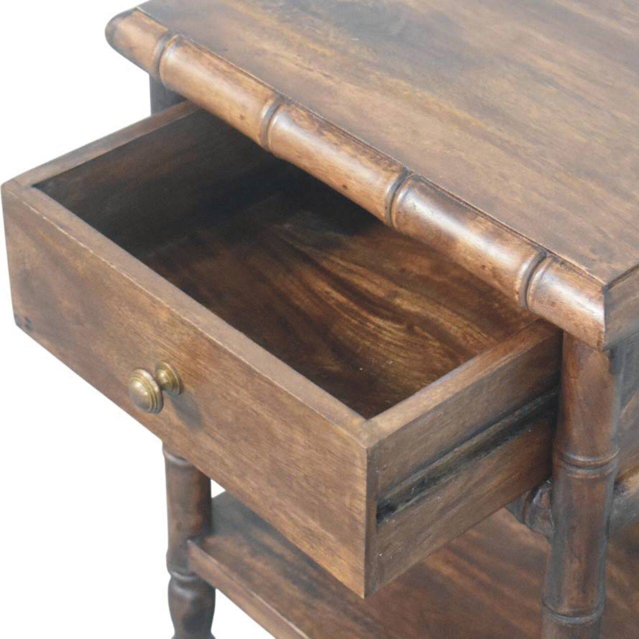 Alt View 2. Artisan Furniture - Artisan Furniture Solid Wood Bamboo Carved Bedside Table, 1 Drawer, Brown - Brown.