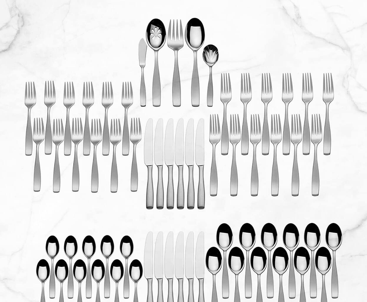 Left. Dazzed Corner - 65-Piece Flatware Set for 12, 18/10 Stainless Steel Silverware - Stainless Steel.