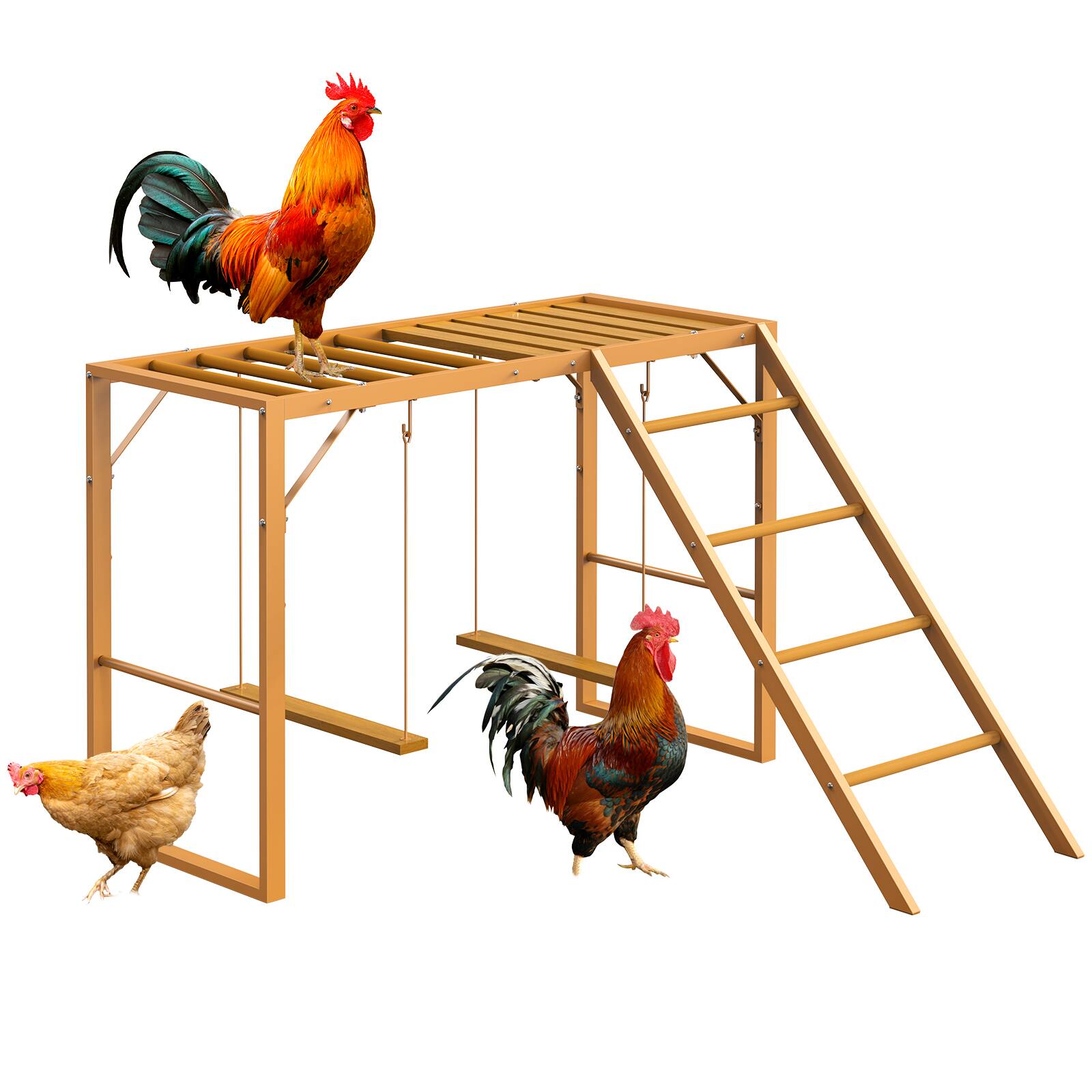 Alt View 1. Oumilen - Yellow Table-shaped Chicken Play Stand with Single Ladder & Dual Hanging Swings - Yellow.
