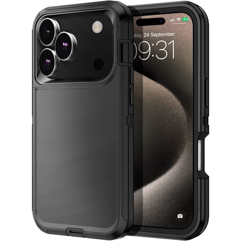 Entronix - Heavy Duty Protective Case for iPhone 17 Pro - Ultimate Triple-Layer Defense - Black
