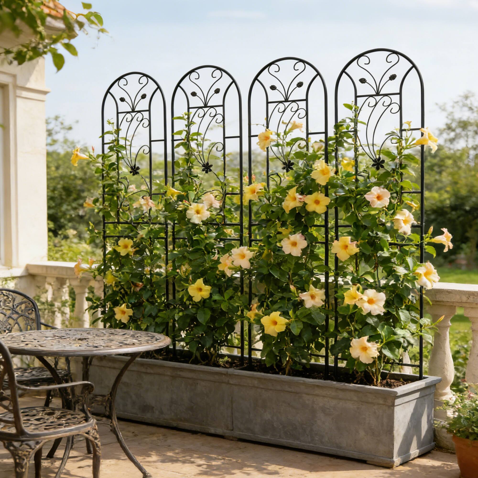 Alt View 1. Loheer - 4 Pack Rustproof Metal Garden Trellis 7.2 ft x 1.6 ft for Climbing Plants Peacock Style.