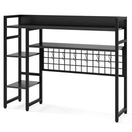 Costway - Desk Shelf 4-Tier Desktop Display Rack with Metal Grid Panel & 6 Hooks - Black