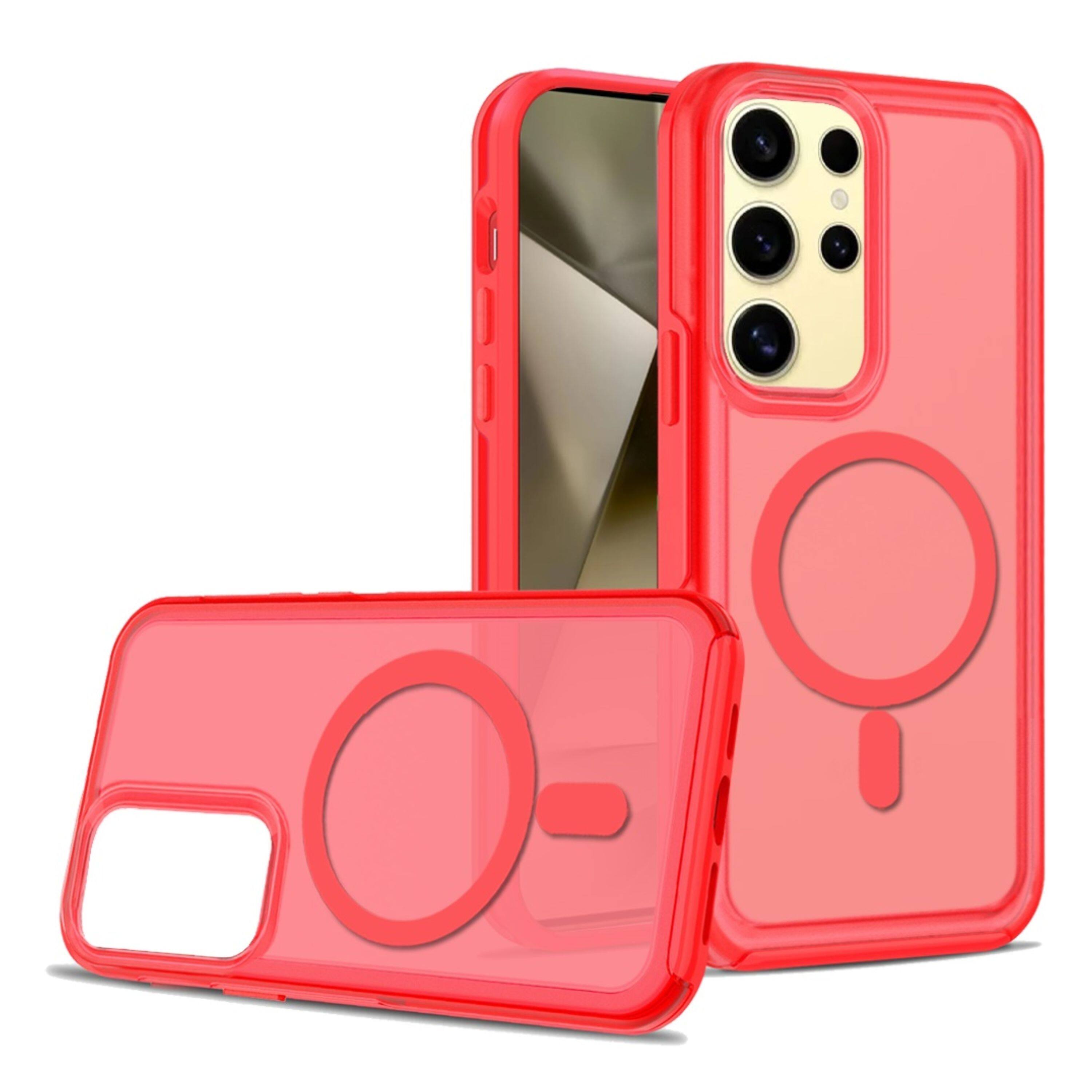 Angle. Kitcheniva - Translucent Magnetic Charging Hybrid Phone Case For Samsung Galaxy S24+ Red - Red.