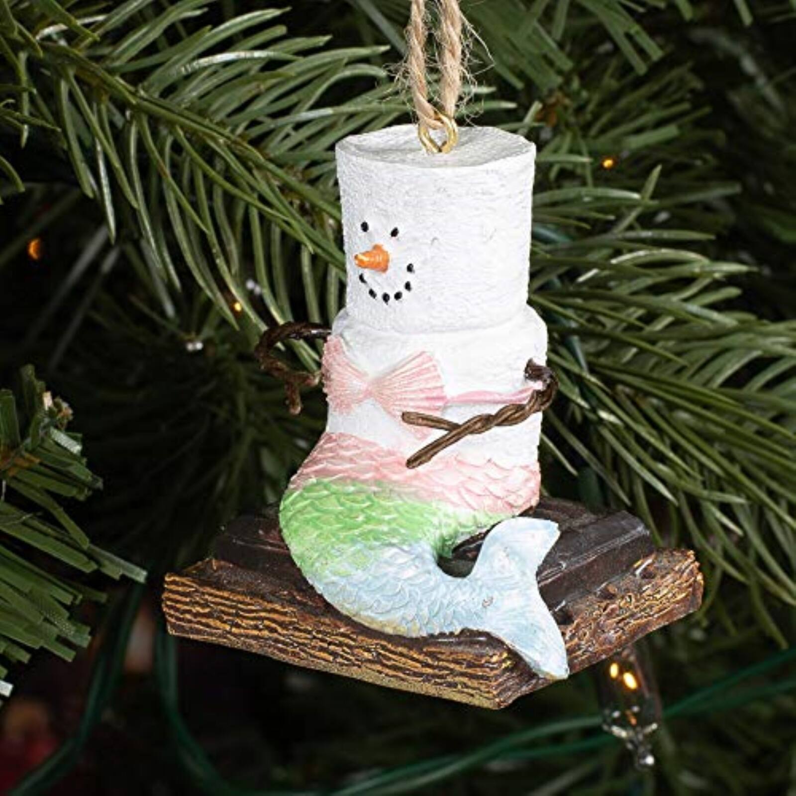 Angle. Ganz - Ganz Smores Marshmallow Snowman Mermaid Christmas Tree Ornament 2.4 inch - White.