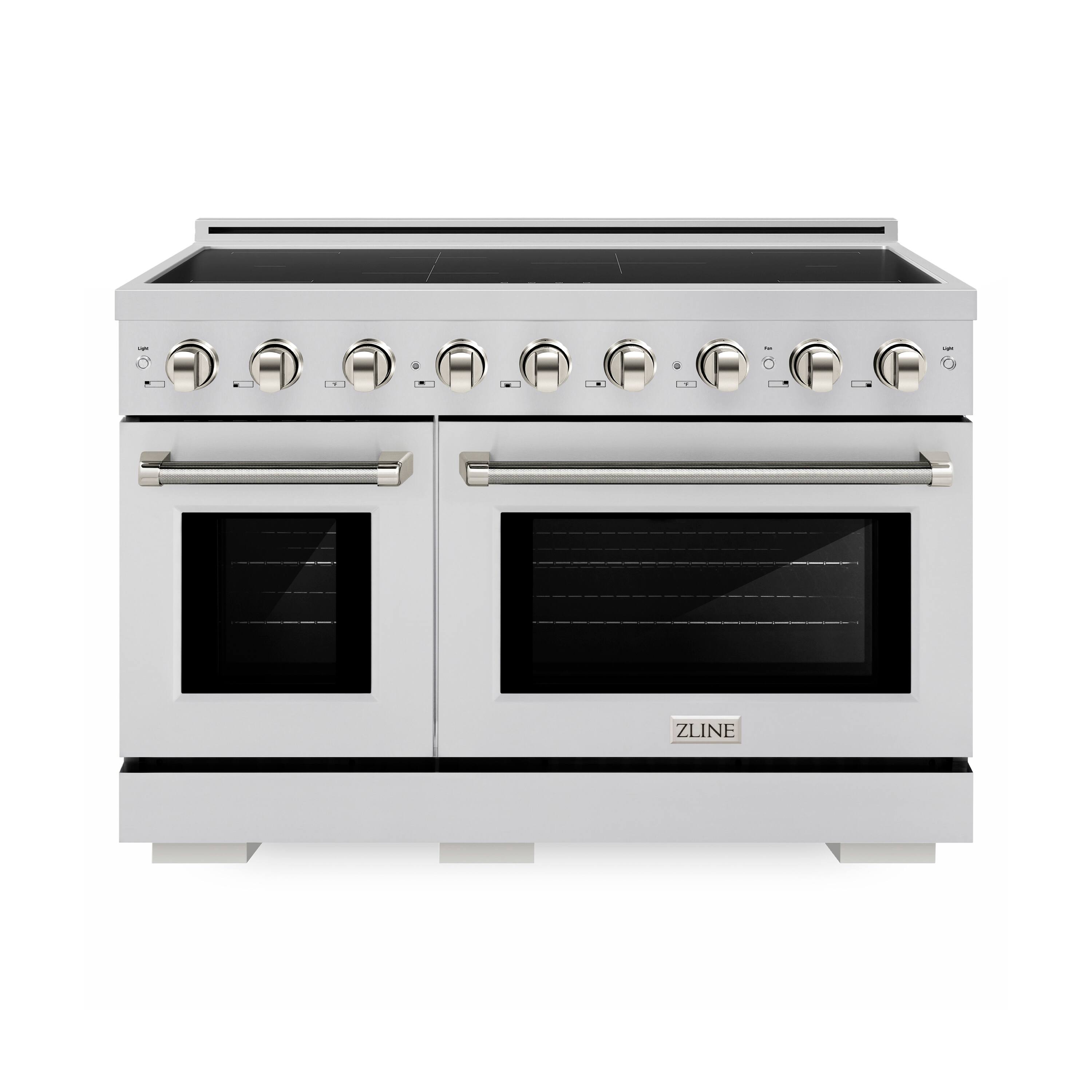 Front. ZLINE - Autograph 48 in. 6.7 cu. ft. Paramount Freestanding Induction Range with 7 Elements and Plished Nickel Helix Handles - Stainless Steel.