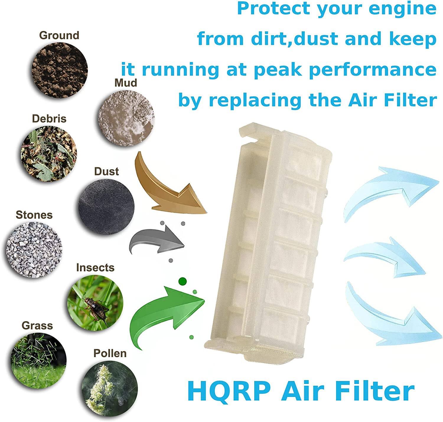 Protect your engine from dirt, dust, and keep it running at peak performance by replacing the Air Filter.

Ground Debris
- Mud
- Dust
- Stones
- Insects
- Grass
- Pollen

HQRP Air Filter