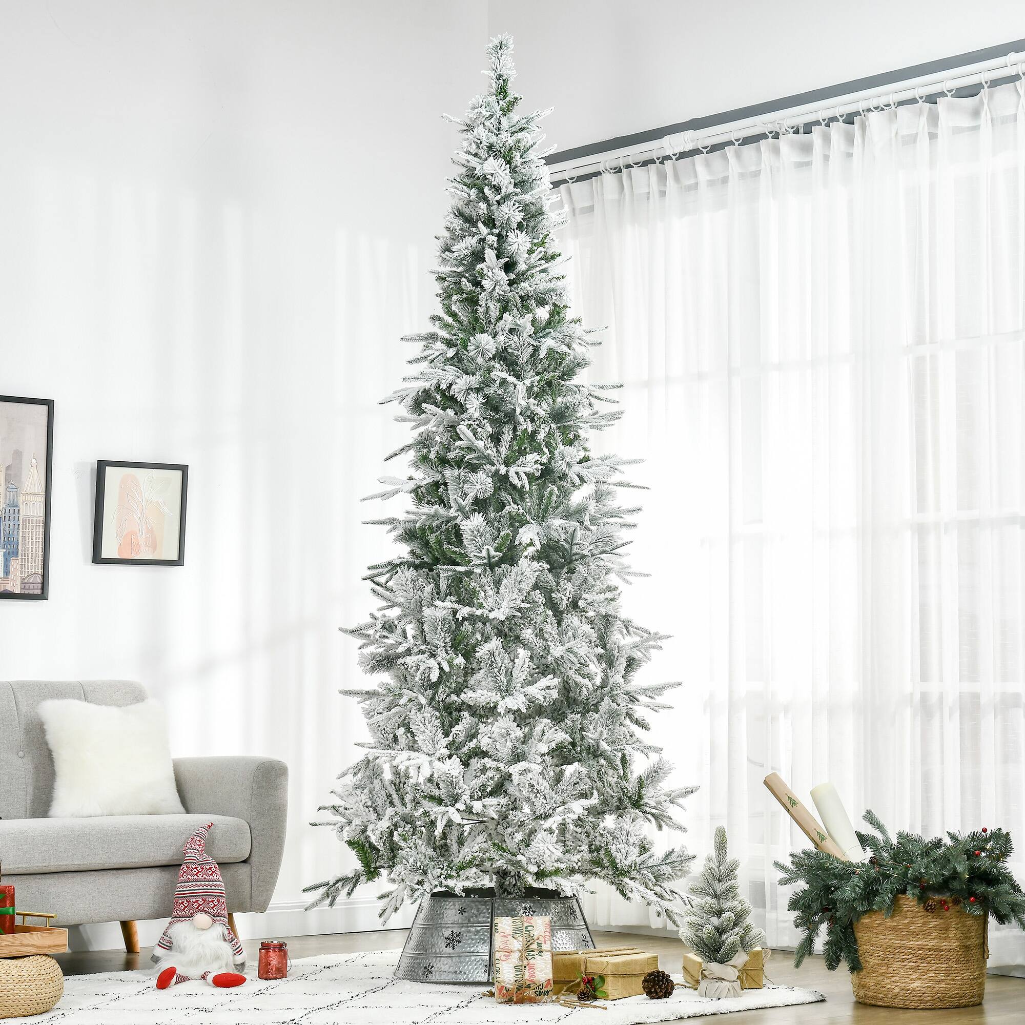 Alt View 1. Homcom - Unlit Snow Flocked Pine Artificial Christmas Tree with Realistic Branches and 1159 Tips - green.