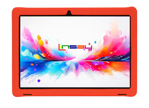 Front. LINSAY - 10.1"Octa Core 256GB Storage Android 15 Tablet with Red Kids Defender Case - Red.