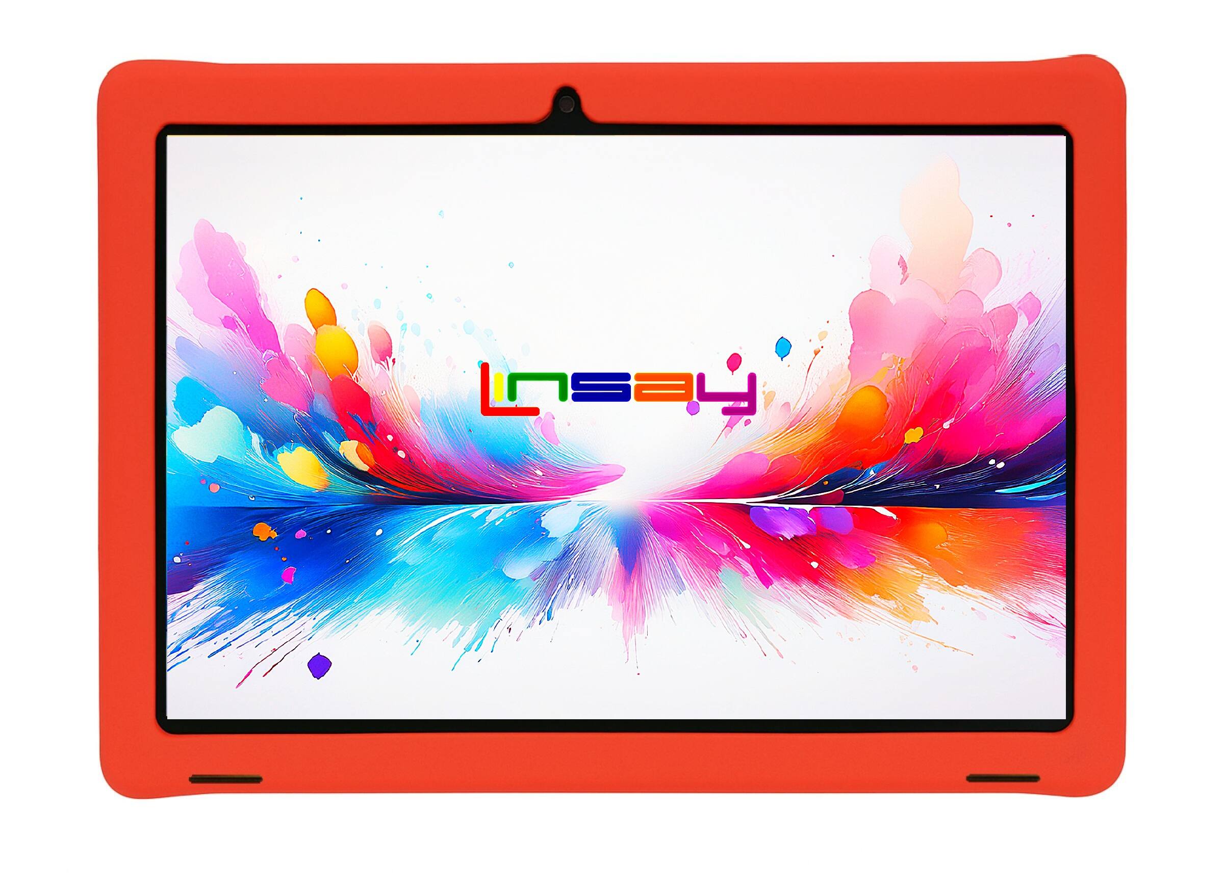 Front. LINSAY - 10.1"Octa Core 256GB Storage Android 15 Tablet with Red Kids Defender Case - Red.