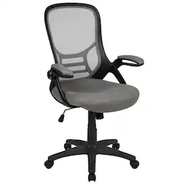 Emma + Oliver - High Back Mesh Ergonomic Office Chair with Flip-up Arms - Light Gray