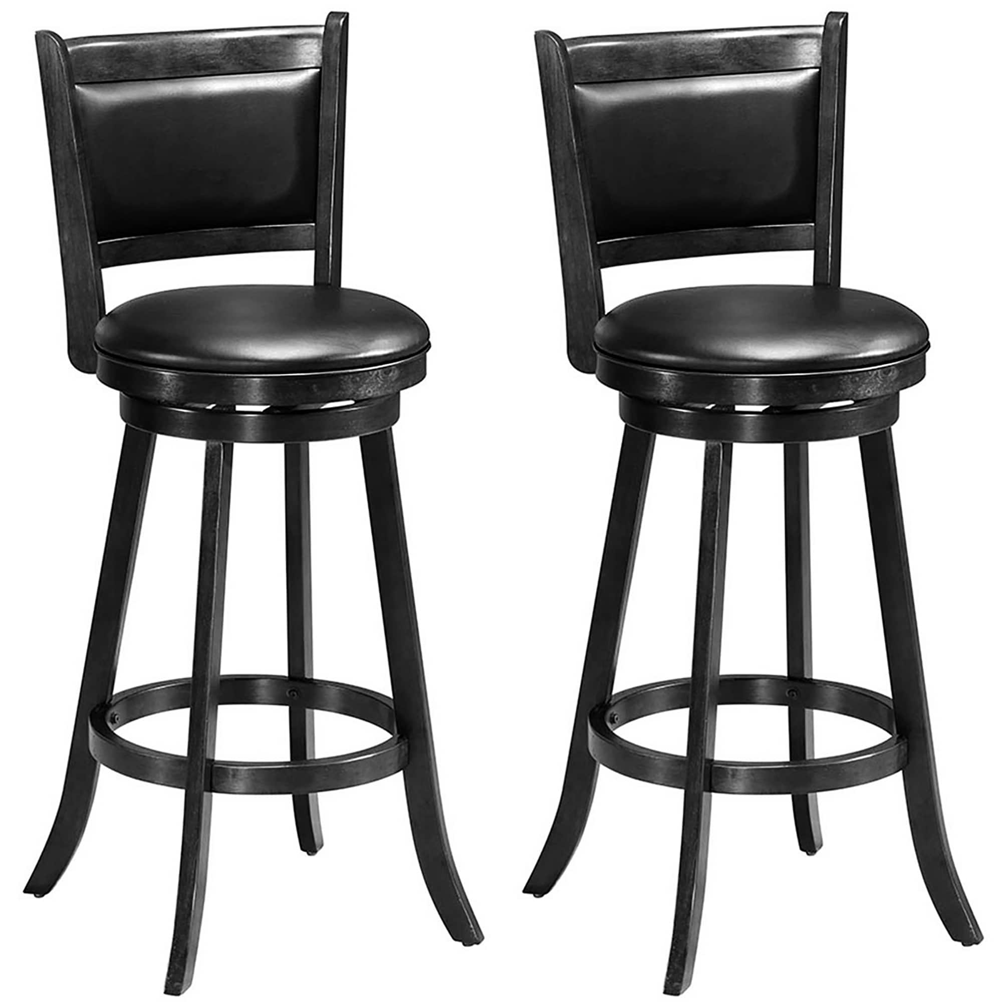 Costway - Set of 2 29" Swivel Bar Height Stool Wood Dining Chair Barstool - Black
