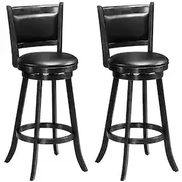 Costway - Set of 2 29" Swivel Bar Height Stool Wood Dining Chair Barstool - Black