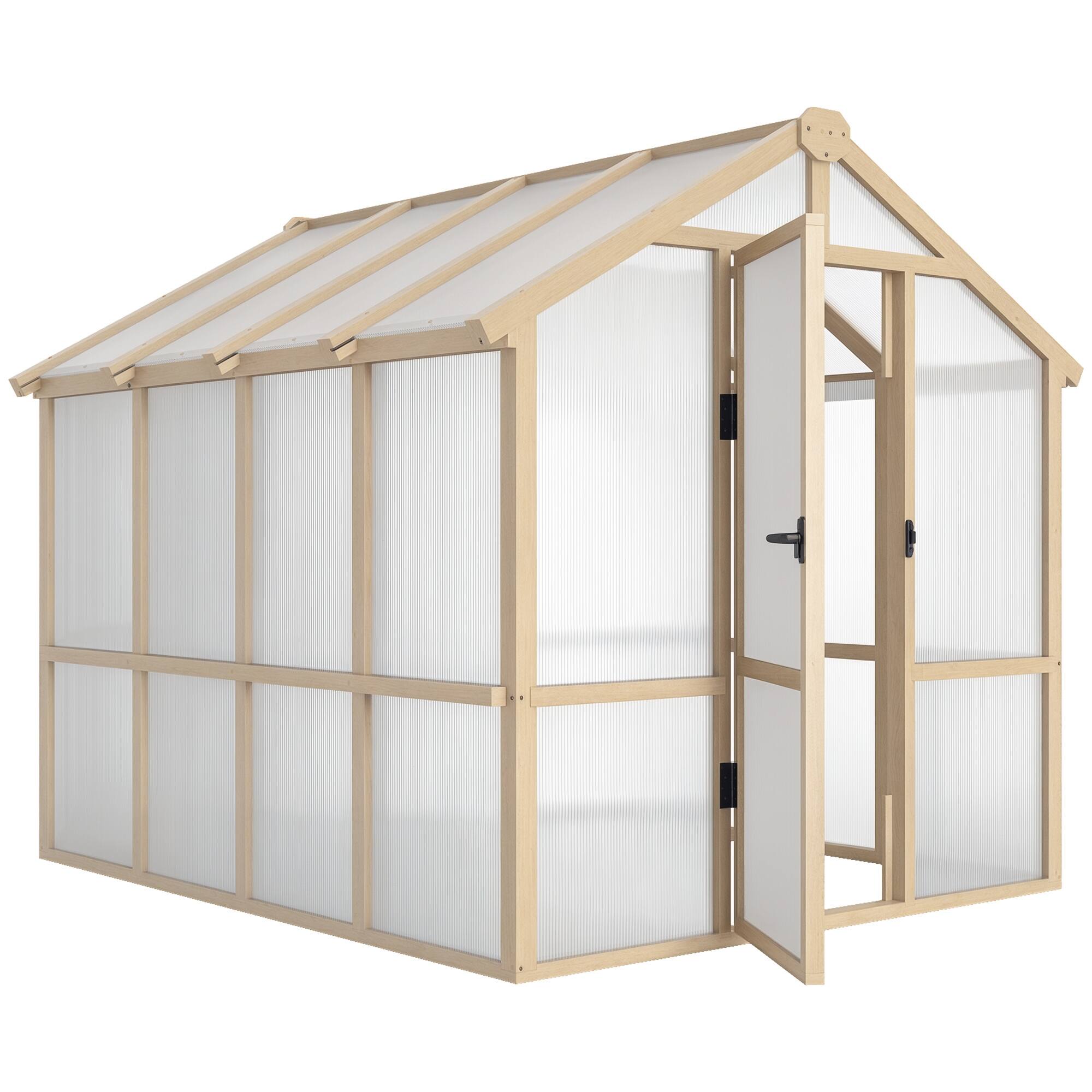 Front. Outsunny - x 8 ft. Polycarbonate Greenhouse Wooden Walk-in Greenhouse Kit with Thickened Panels, Roof Vent.