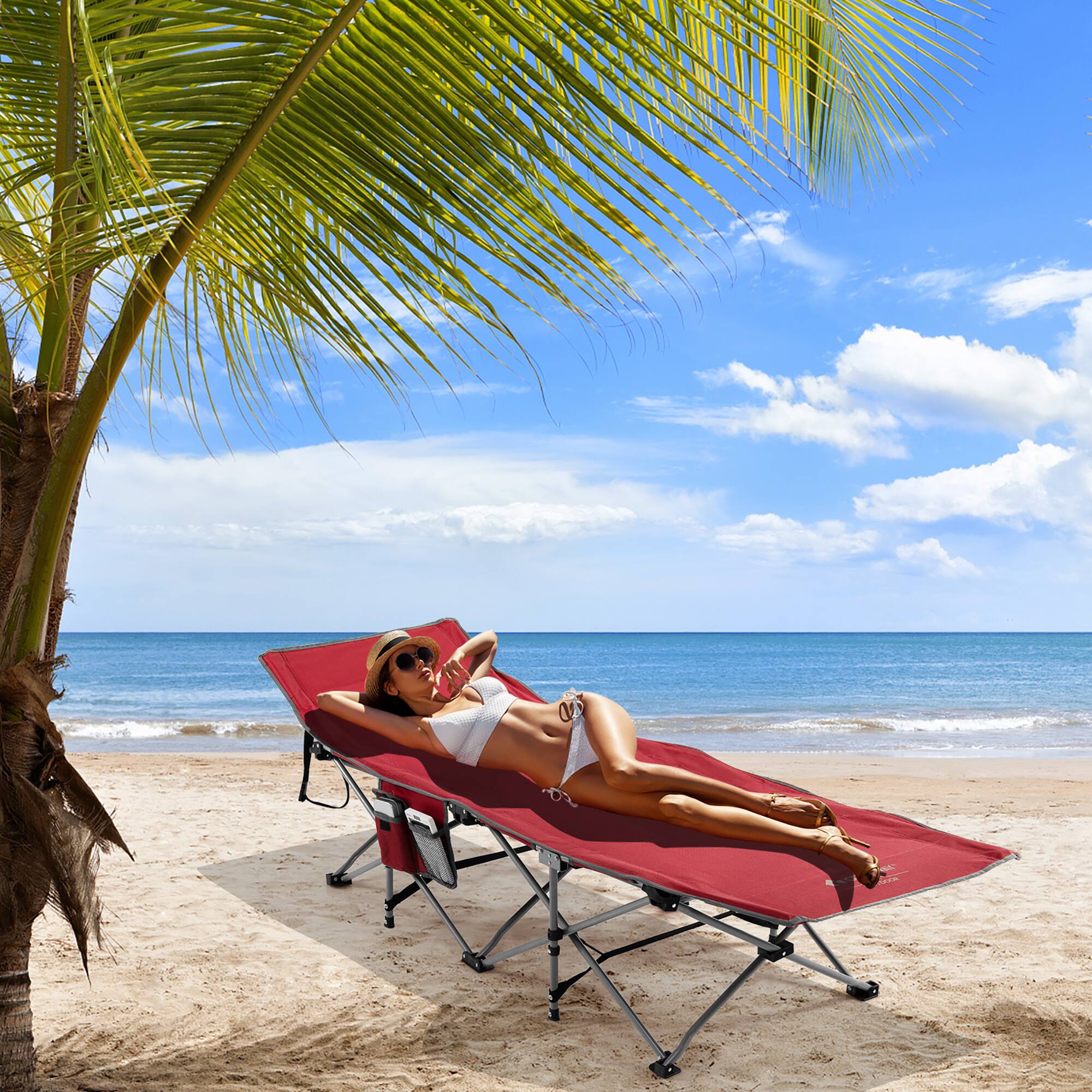 Alt View 2. Costway - Costway Folding Retractable Travel Camping Cot w/Removable Mattress & Carry Bag - Red.