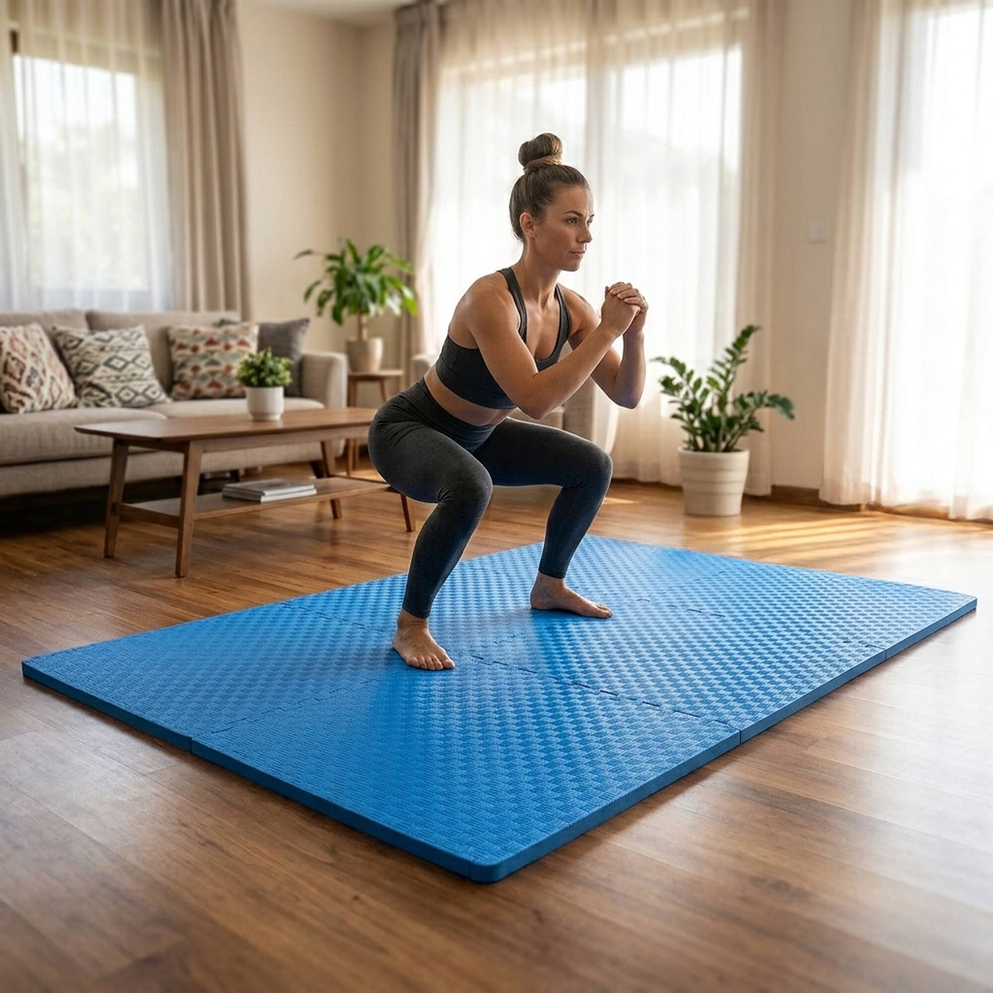 Alt View 3. Everyday Essentials - BalanceFrom Fitness 24 Sq Ft Interlocking EVA Foam Exercise Mat Tiles, Blue - Blue.