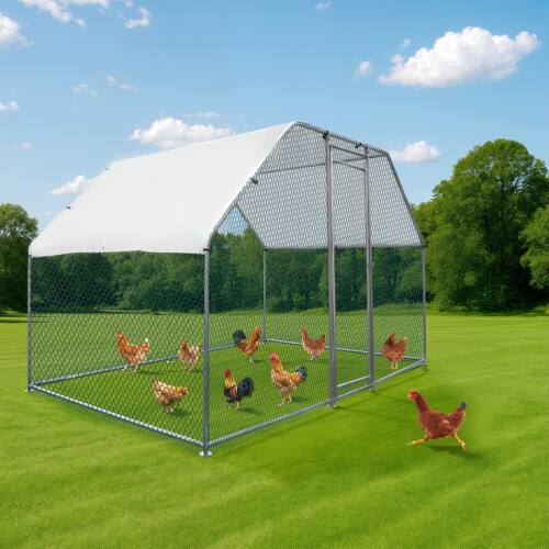 Alt View 7. Winado - 6.5x10x6.5FT Chicken Coop Large Metal Cage for Chicken Run, Walk-in Chicken Pen with Waterproof Cover for Garden Outdoor - Sliver.