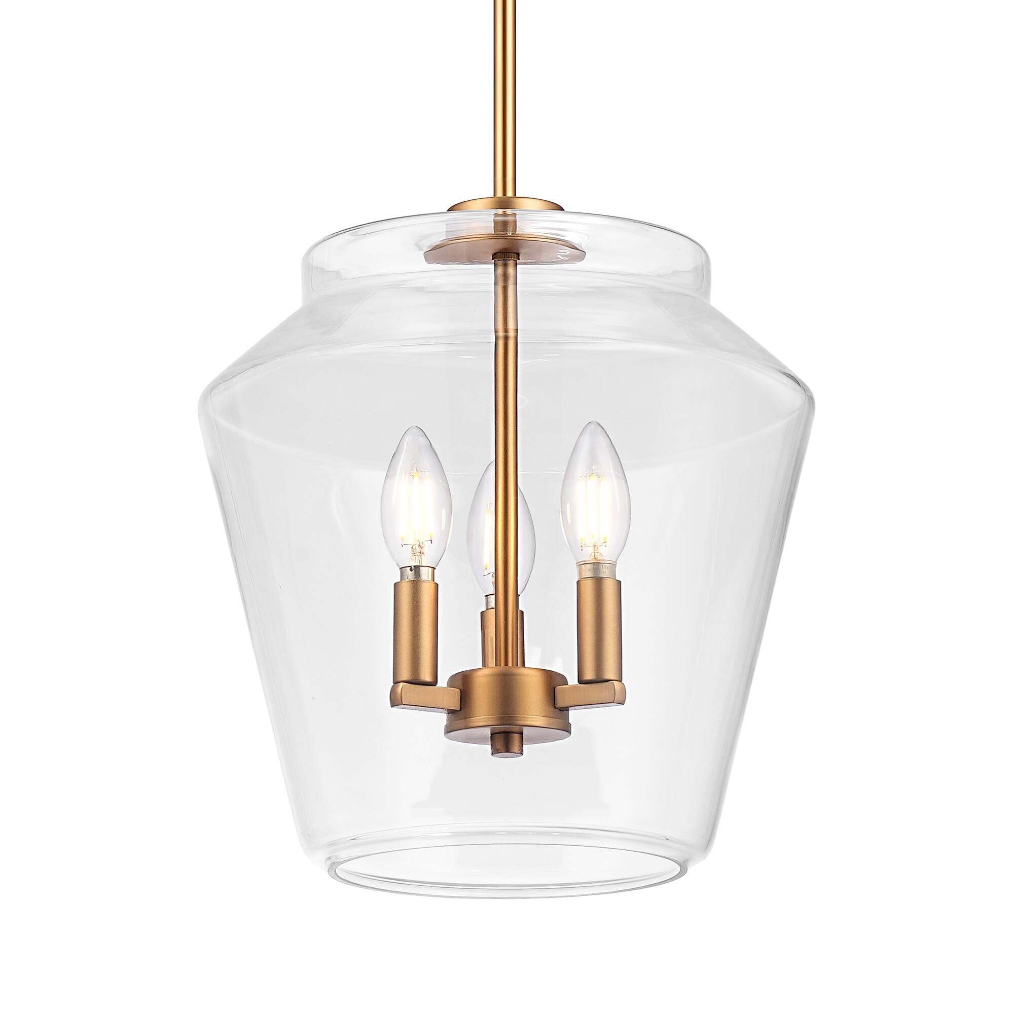 Alt View 6. Parrot Uncle - 12 Inch Modern Clear Glass 3 Light Pendent Light Adjustable Hanging Light for Kitchen Island and Dining Room - Vintage Brass.