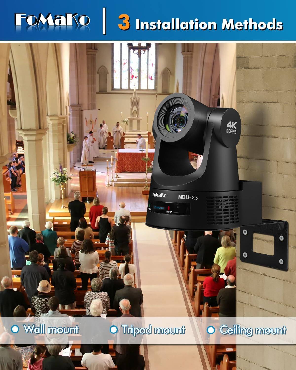 FoMaKo K630N 60fps 4K NDI PTZ Camera 30x Optical ZooM I Auto Tracking ...