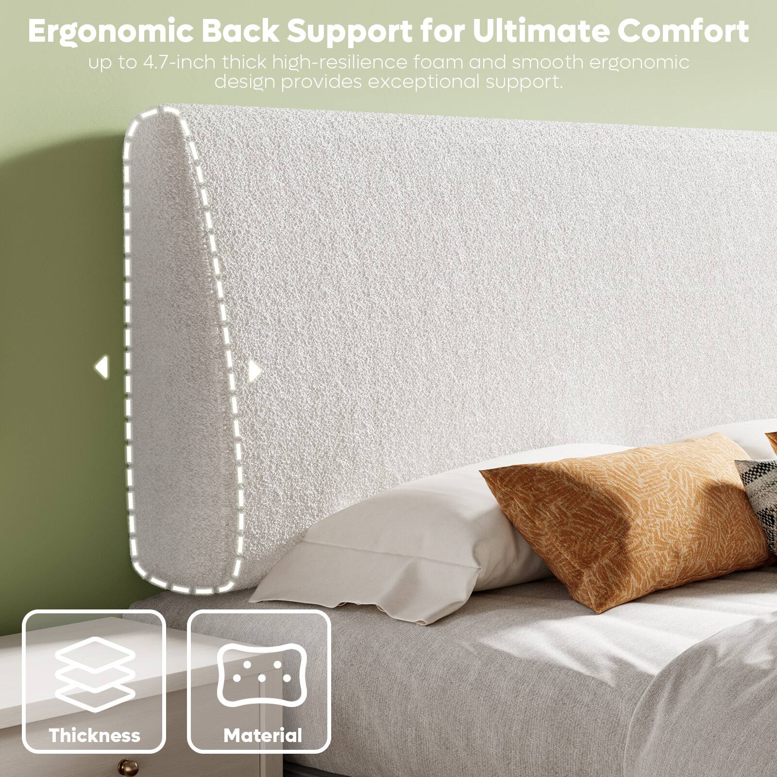 Ergonomic Back Support for Ultimate Comfort: Up to 4.7-inch thick high-resilience foam and smooth ergonomic design provides exceptional support. Thickness: 4.7 inches. Material: High-resilience foam.
