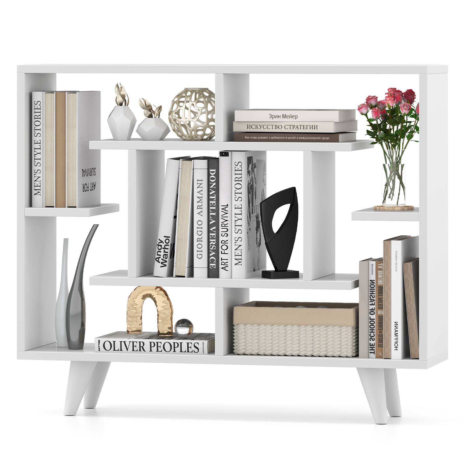 Gymax - Bookshelf Geometric Bookcase w/ Anti-Tipping Kit Storage Shelving Unit - White