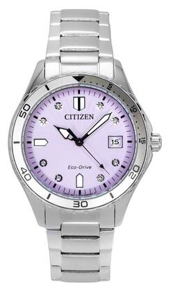 Citizen - Marine Eco-Drive FE6170-88X Ladies Watch Stainless Steel Pink Dial Crystal Accents 100M - Silver, Pink
