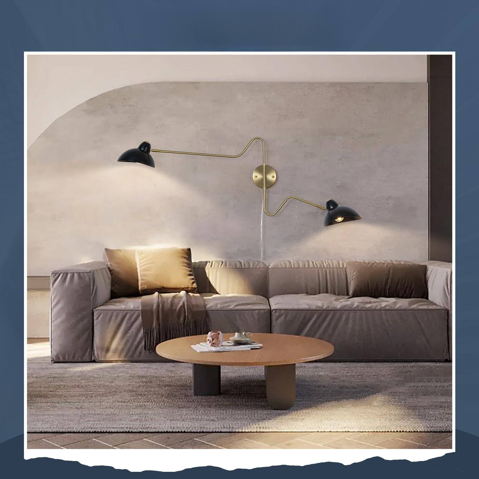 Alt View 3. TECH SAFARI - And Plug In Wall Sconce Swing Arms Lamp With Cord Big Mount Lighting Fixture For Living Room Bedroom - A.