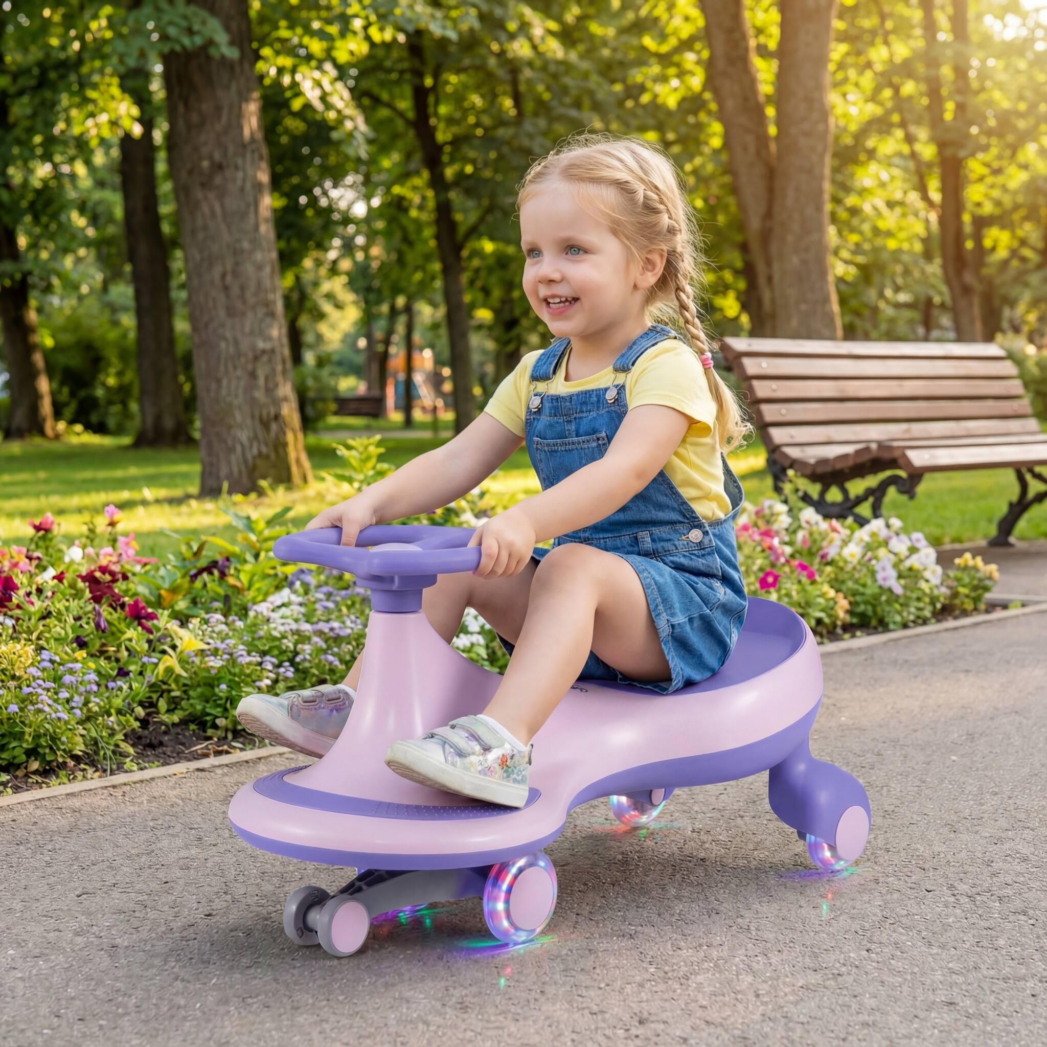 Alt View 1. Costway - Costway Wiggle Car Ride On Toy, Swing Car with Silent LED Flashing Wheels for Toddlers Boys & Girls Ages 2 and Up - Pink+Purple.