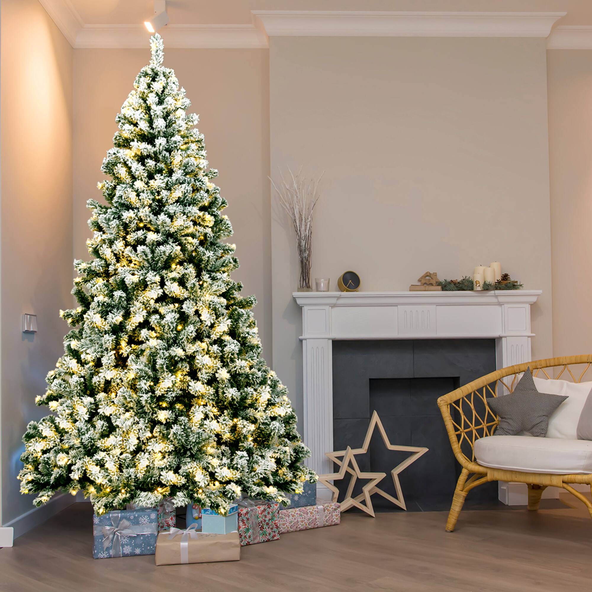 Alt View 2. Gymax - Gymax 7.5ft Prelit Snow Flocked Christmas Tree Hinged Pine Tree Holiday Decoration - Green + White.