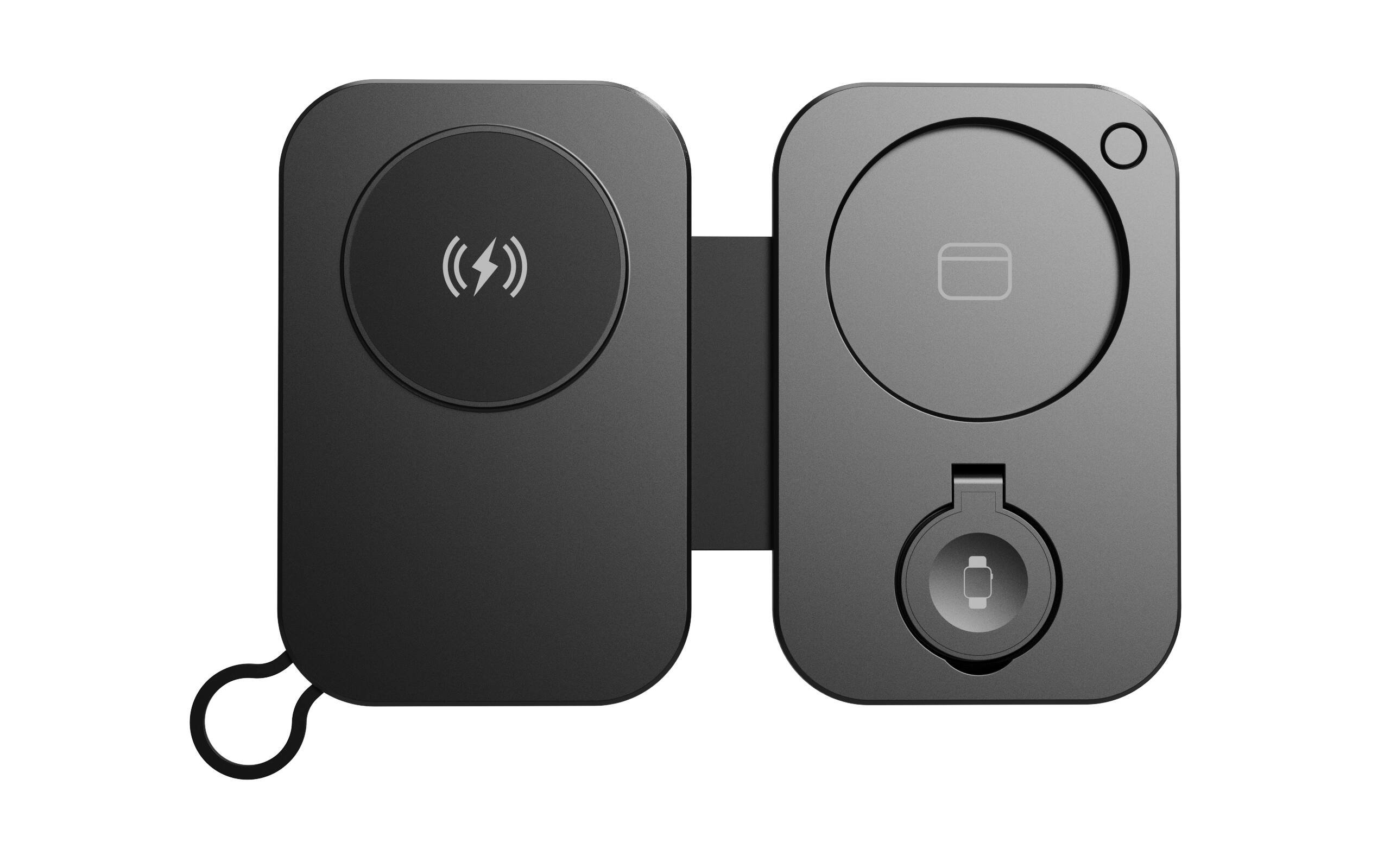 Front. Energizer - 3-in-1 Slim Foldable Magnetic MagSafe 15W Fast Universal Charging Station Phones + AirPods + Apple Watch - Travel‑Ready - Black.